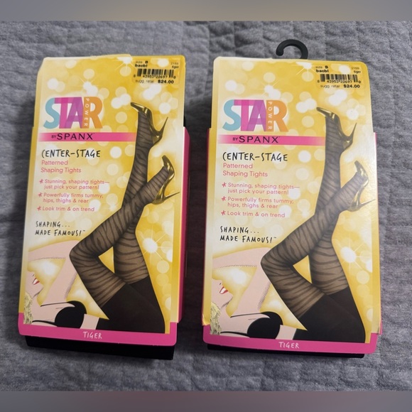 SPANX Accessories - Lot of 2 Star Power by SPANX Black Tiger Patterned Shaping Tights Size B